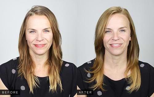 Before and After hair photo - brown to lighter blonde hair