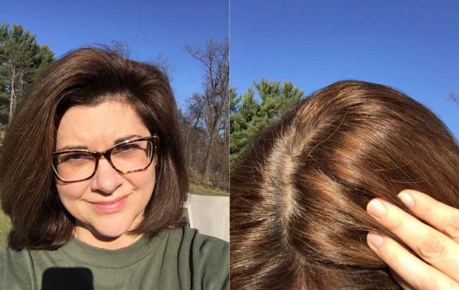 Woman before and after hair color