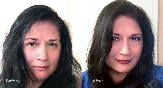 Woman before and after hair color