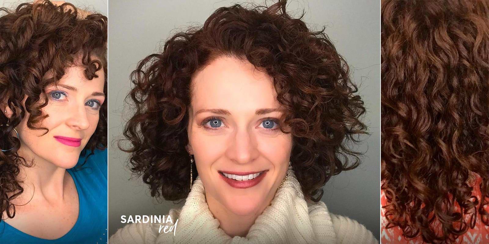 Sardinia red hair color from Madison Reed on curly haired woman