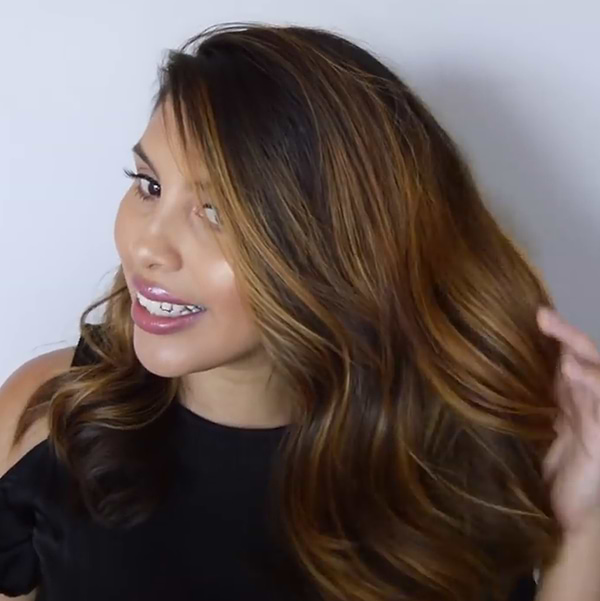 Deeandra Serranno with toffee balayage highlighting