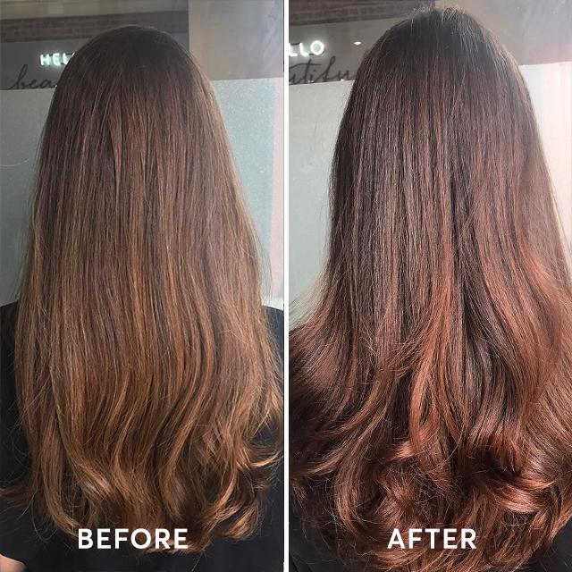 before and after amaretto hair gloss