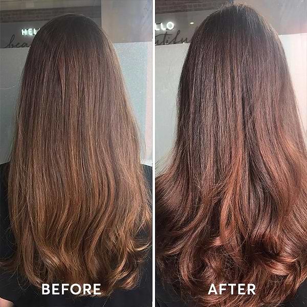before and after amaretto hair gloss