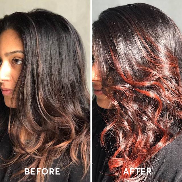 Cool auburn effect on brunette hair after using Barolo Gloss