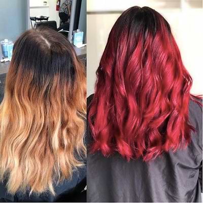 woman with hair color before and after