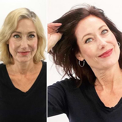 Woman before and after hair color