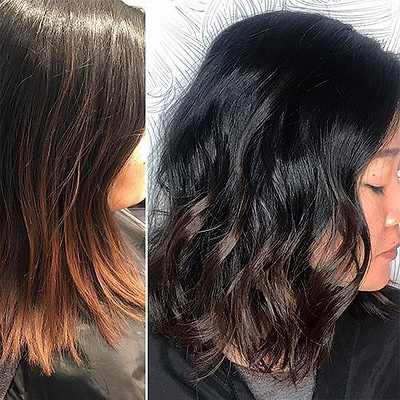 Woman dying her hair black