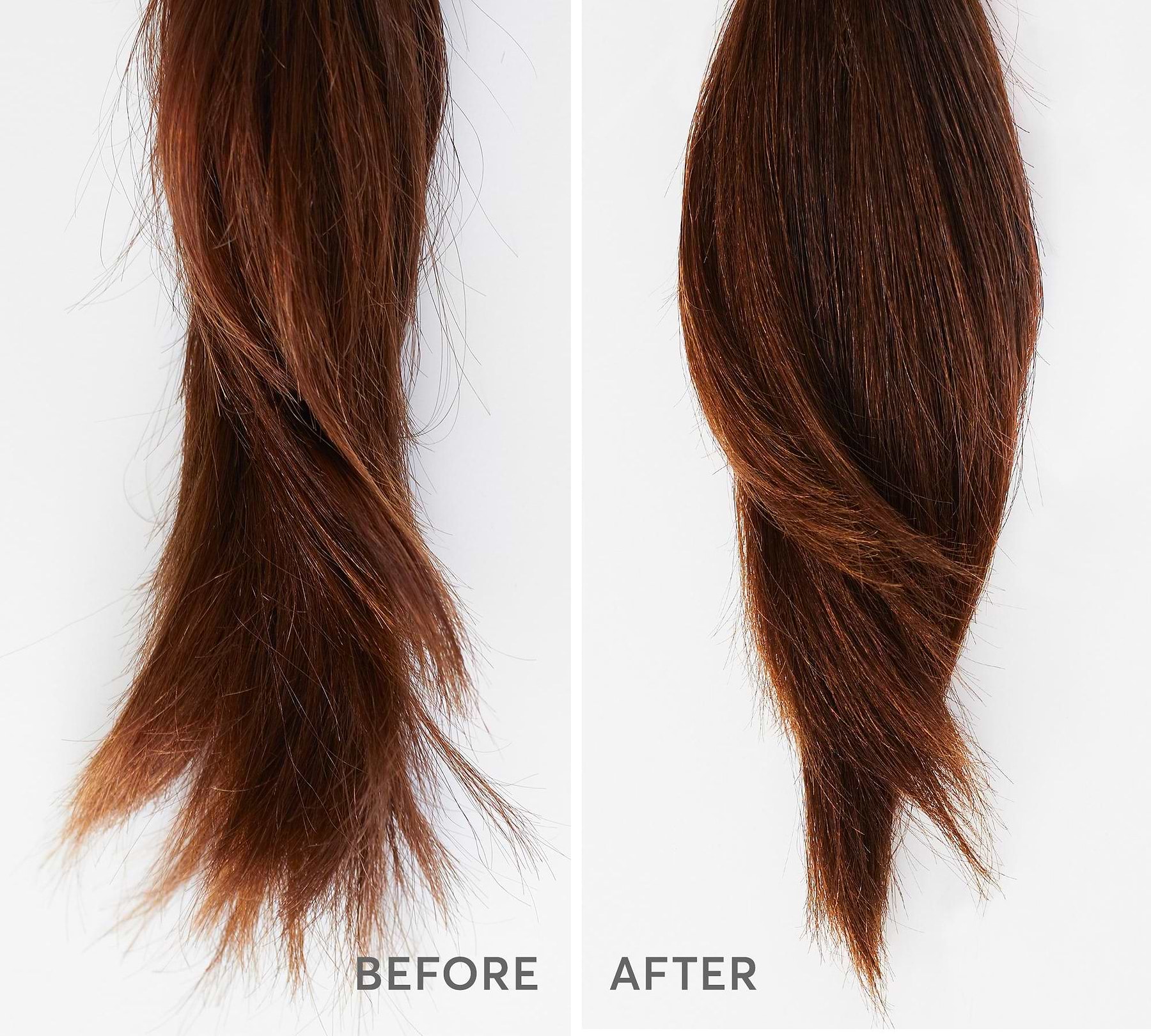 before and after of dry damaged hair
