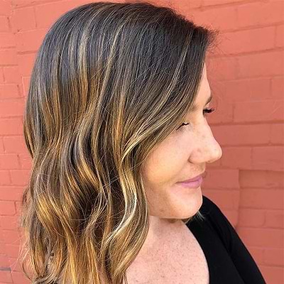 Woman with blonde highlights in her hair