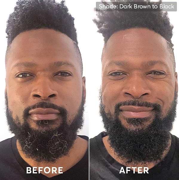 Before and after photo of men's hair color and beard dye dark brown to black 1