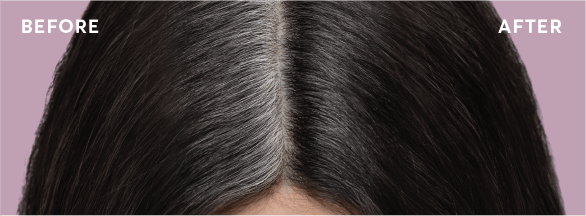 gray roots before and after root touch up on dark brown hair