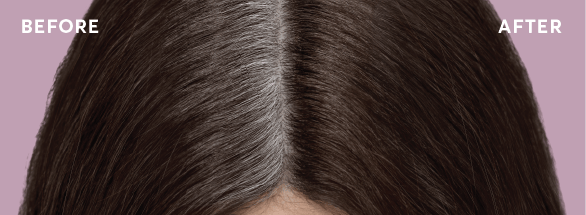 gray roots before and after root touch up on dark brown hair