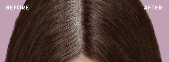 gray roots before and after root touch up on medium brown hair