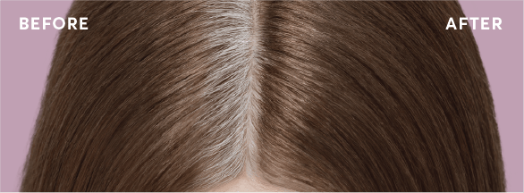 gray roots before and after root touch up on light brown hair