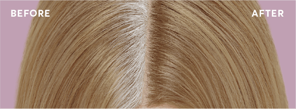 gray roots before and after root touch up on blonde hair