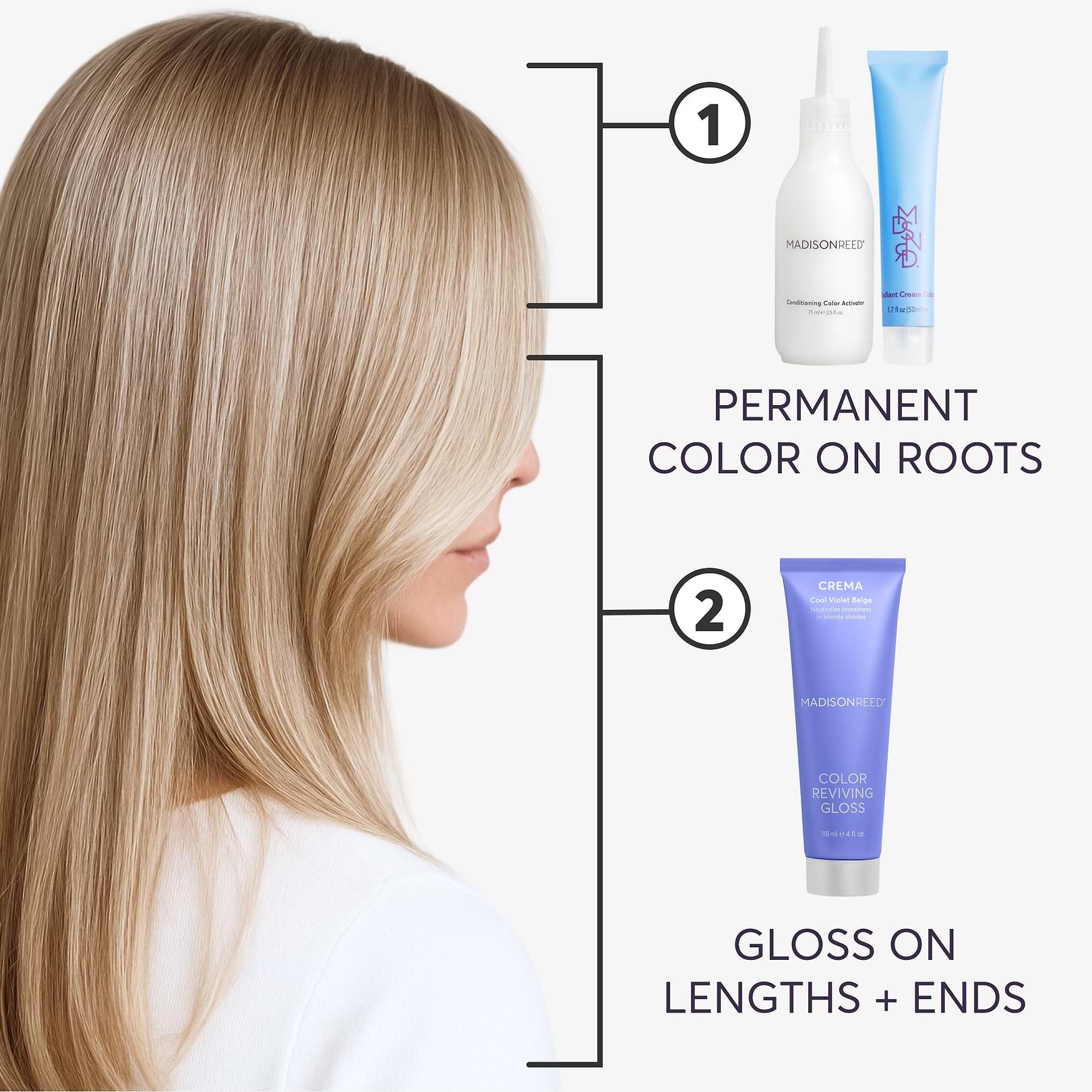 Permanent Hair color on roots and Crema Gloss on lengths and ends