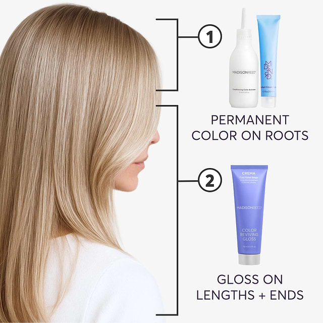 Permanent Hair color on roots and Crema Gloss on lengths and ends