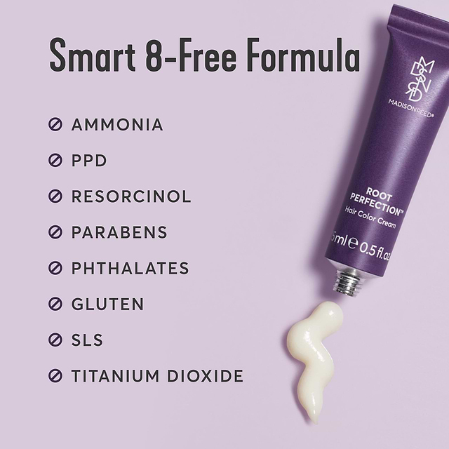 Root Perfection is formulated with our Smart 8-Free Formula: No Ammonia, No PPD, No Resorcinol, No Parabens, No Phthalates, No Gluten, No SLS, No Titanium Dioxide