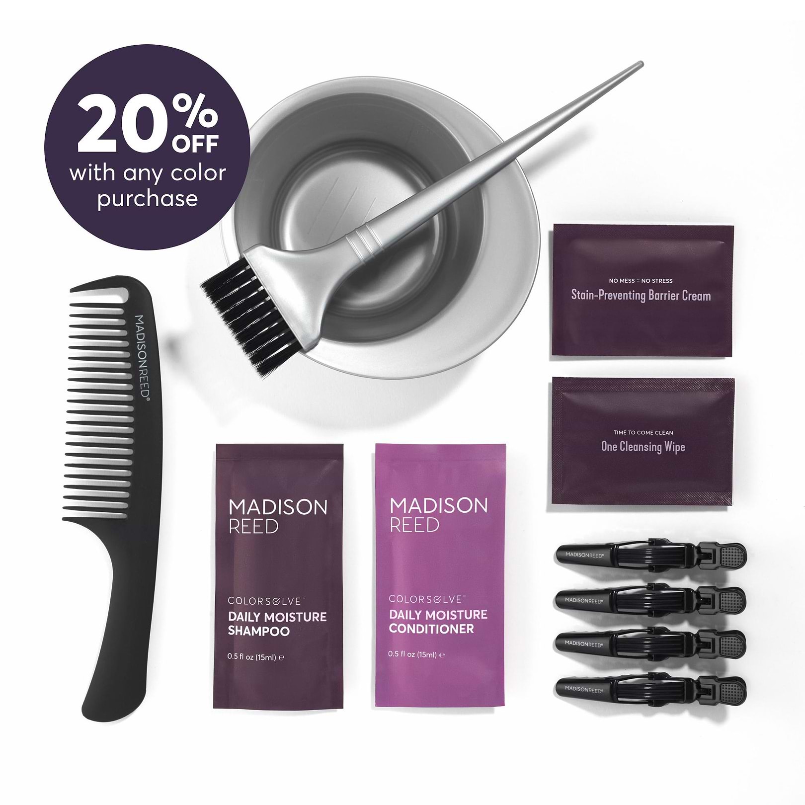 Our most-loved tool kit just got even better: now a 12 piece kit with everything you need to color your hair like a pro at home. And 20% off when you purchase with color!