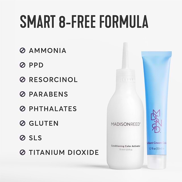 smart 8-free formula free of ammonia, ppd, resorcinol, parabens, phthalates,gluten, sls titanium dioxide