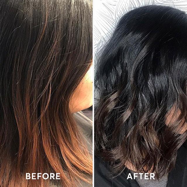 Cool-toned brunette hair after using Madison Reed Espresso Gloss