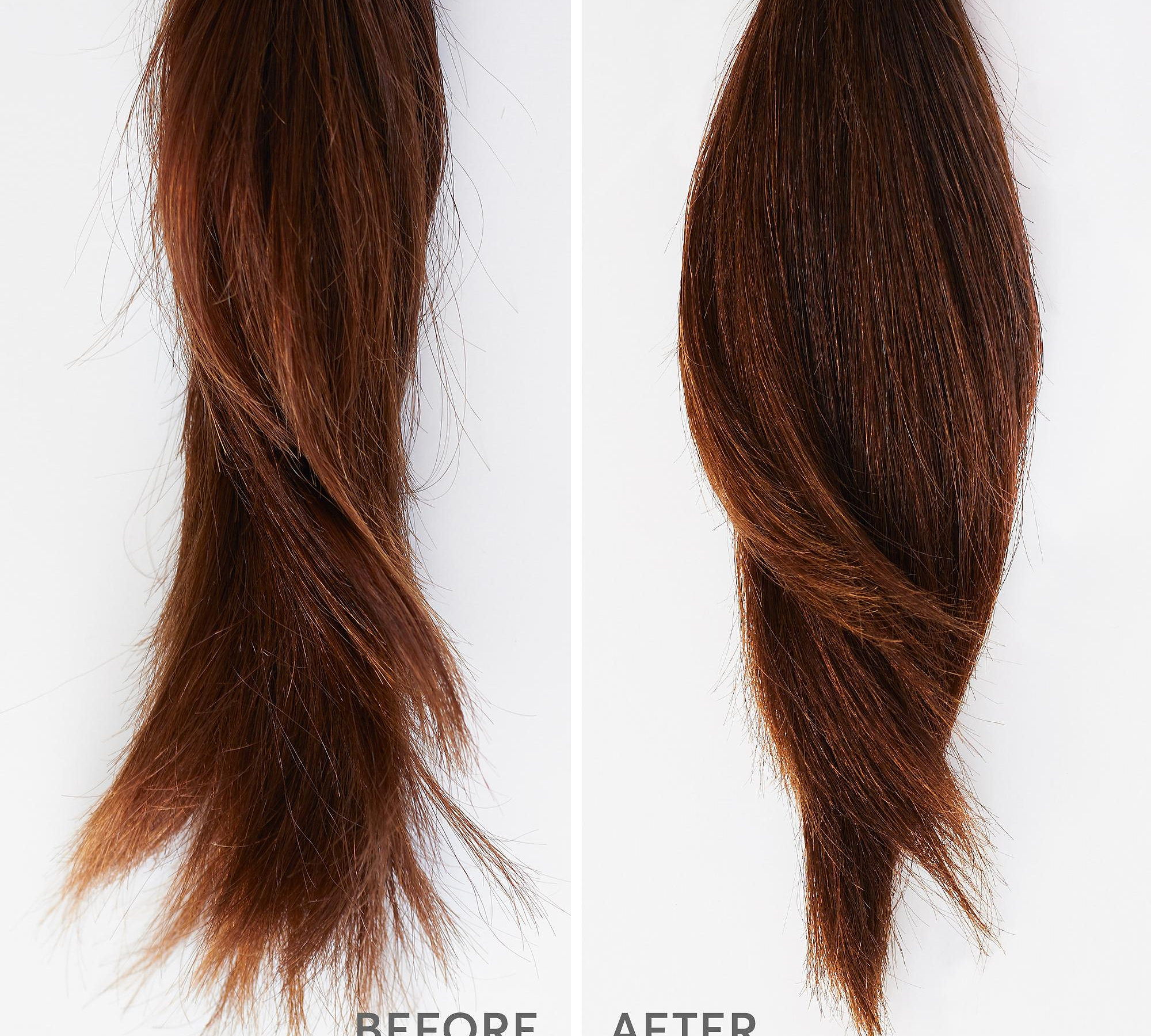 before and after of dry damaged hair