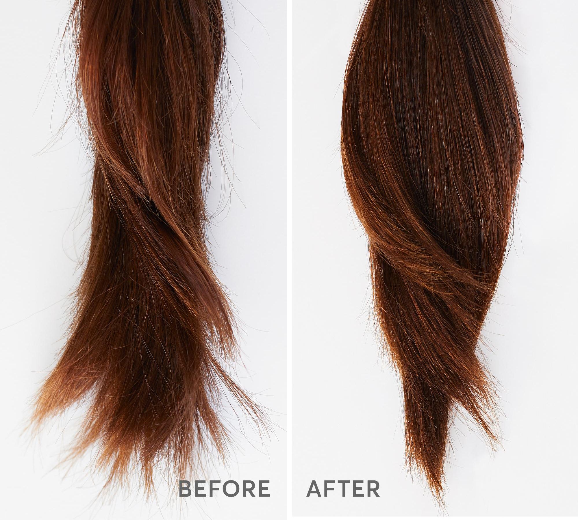 before and after of dry damaged hair