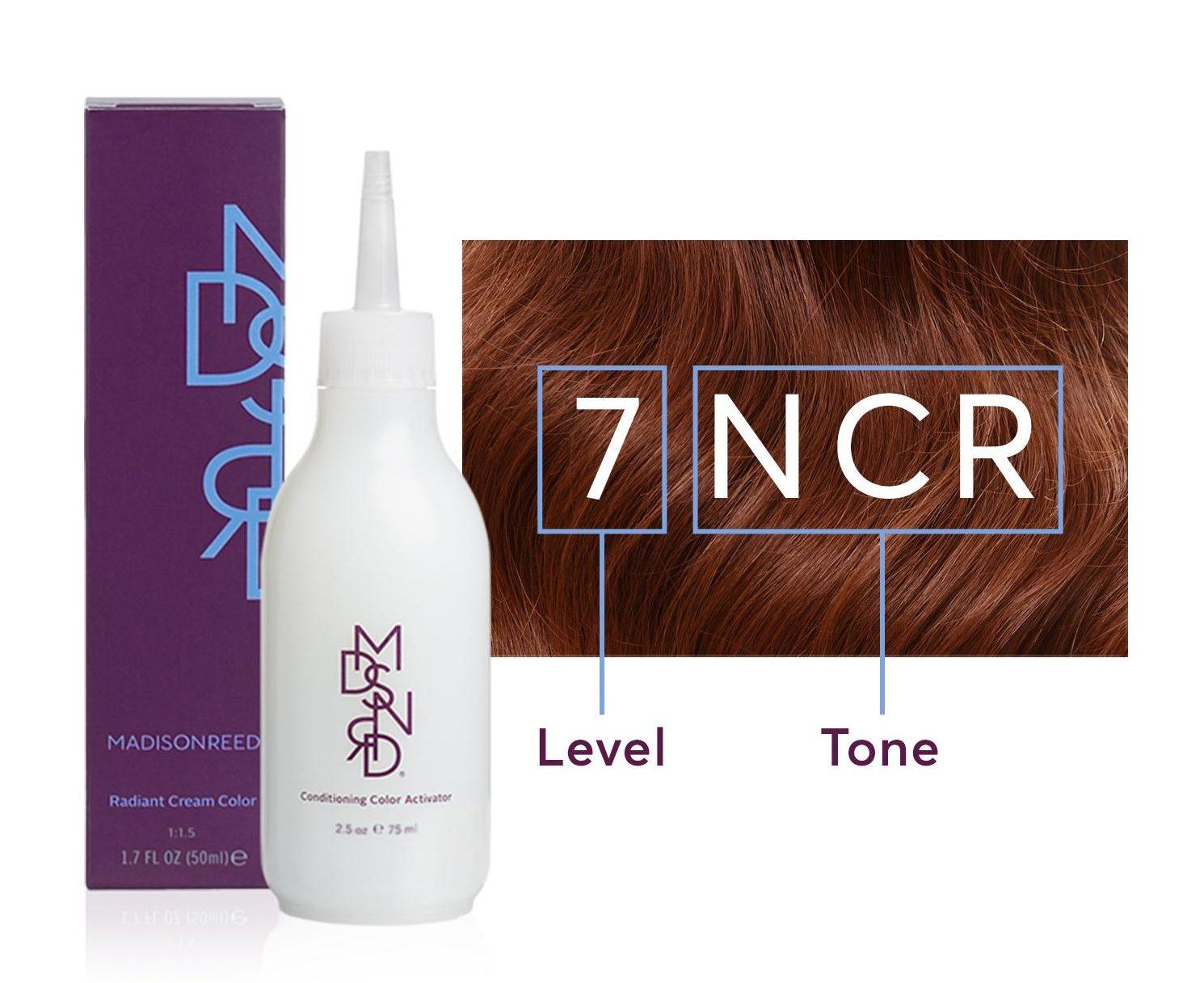 Madison Reed hair color box and activator with level and tone information