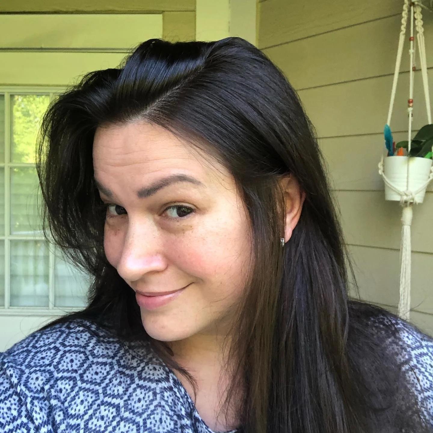 woman with black straight hair