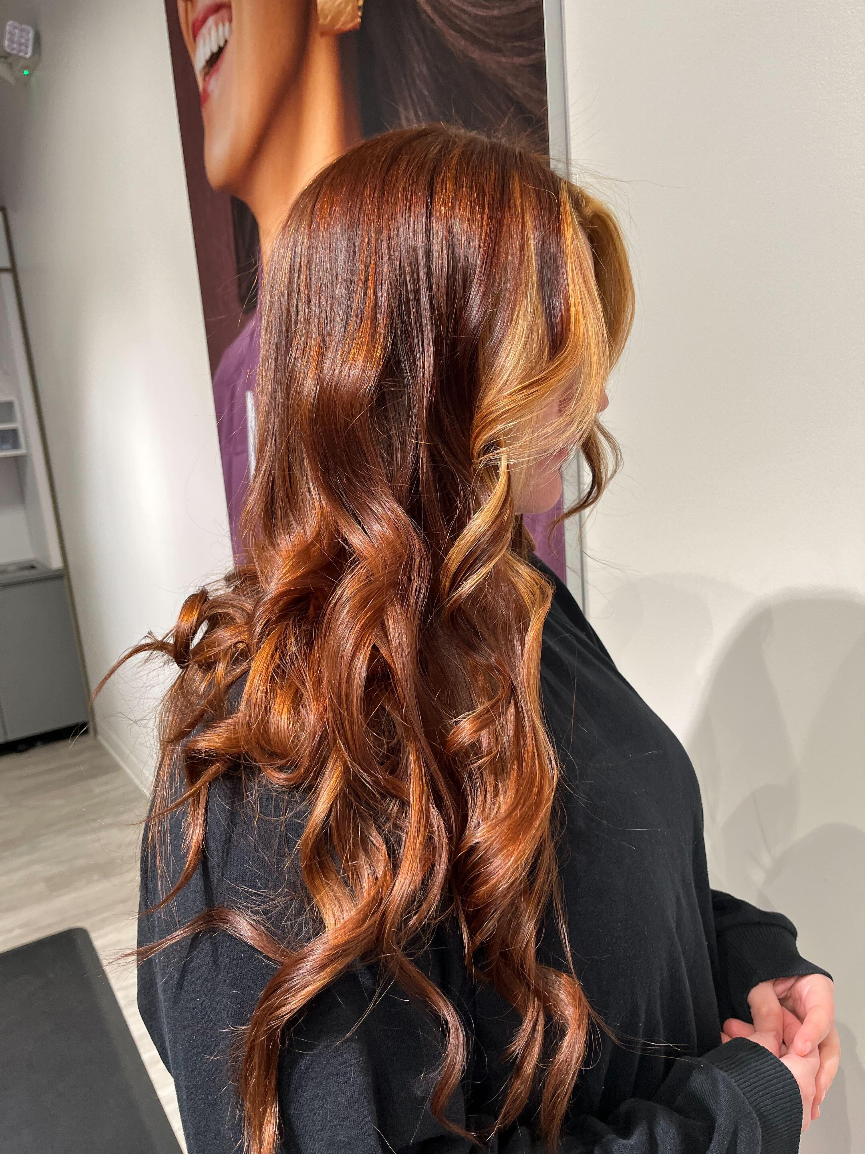 money piece on auburn hair