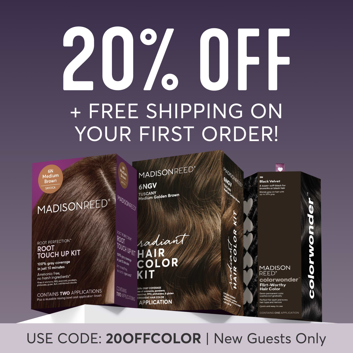 20% off and free shipping on your first order with code 20OFFCOLOR